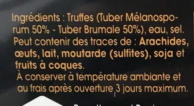 Lista de ingredientes del producto Truffes entières Truffières de Rabasse 12,5 g