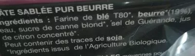 Lista de ingredientes del producto Pâte sablée pur beurre BioBleud 250g