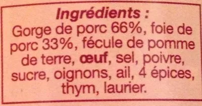 Lista de ingredientes del producto Pâté De Campagne 190gr Berthon 