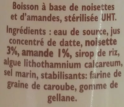 Lista de ingredientes del producto Boisson végétale Noisette grillée Candia 50 cl