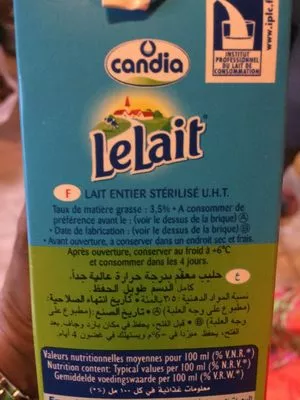 Lista de ingredientes del producto Candia Lait Uht Entier Candia 6l