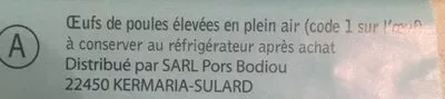 Lista de ingredientes del producto Oeufs plein air Les 3 Poulettes 