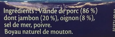 Lista de ingredientes del producto La Saucisse aux Oignons Hénaff 500g (x 4)