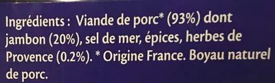 Lista de ingredientes del producto Saucisse aux herbes de provence Hénaff 277g