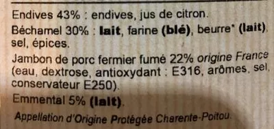 Lista de ingredientes del producto Endives jambon fumé Tradiin De Vendée 