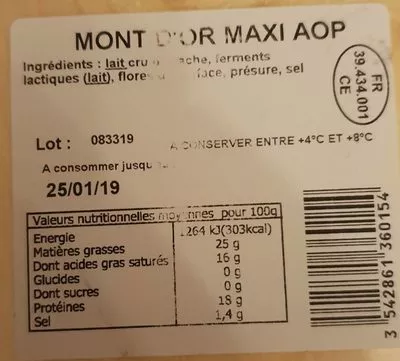 Lista de ingredientes del producto Mont d'or maxi AOP  