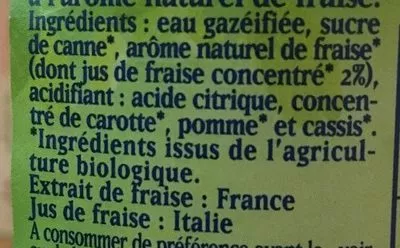 Lista de ingredientes del producto Fraise bio Lorina, Geyer Frères 1,25 L