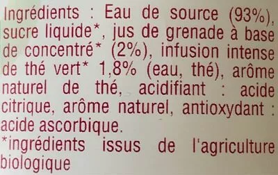 Lista de ingredientes del producto Thé vert infusé glacé PureThé, Geyer Frères 1 L