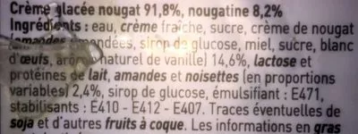 Lista de ingredientes del producto Crème Glacée Nougat avec Nougatine TransGourmet 1316 g / 2,5 L