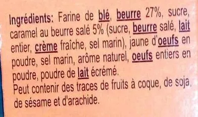 Lista de ingredientes del producto Sablés Pur beurre Caramel au beurre salé DV SAS 55 g