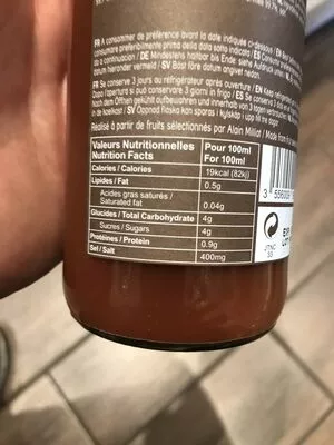 Lista de ingredientes del producto Jus de tomate noire de crimée Alain Milliat 330 ml