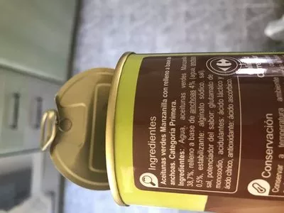 Lista de ingredientes del producto Aceituna r/anchoa Carrefour 