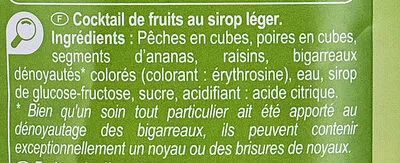 Lista de ingredientes del producto Cocktail de fruits, au sirop léger Carrefour 480 g égoutté