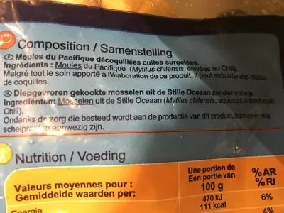 Lista de ingredientes del producto Moules du Pacifique Carrefour 400 g