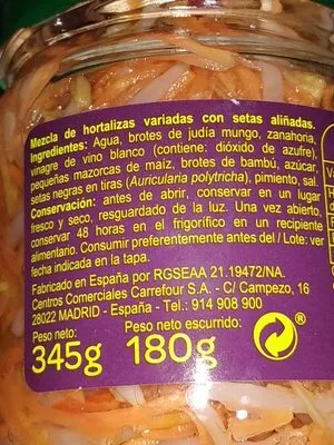 Lista de ingredientes del producto Ensalada china Carrefour 345 g