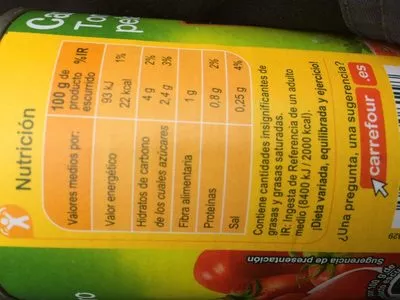 Lista de ingredientes del producto Tomates pelées carrefour 