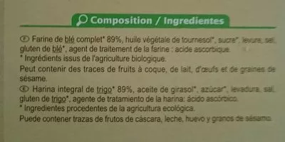 Lista de ingredientes del producto Biscottes complètes Bio Carrefour BIO 300 g (2 x 18)