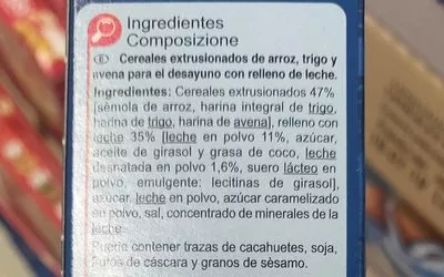 Lista de ingredientes del producto X'trem leche Carrefour 500 g