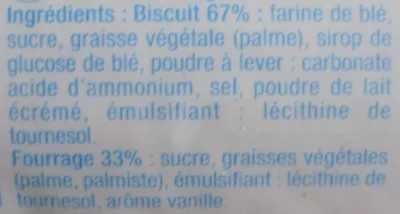 Lista de ingredientes del producto Fourrés goût vanille Carrefour 500 g