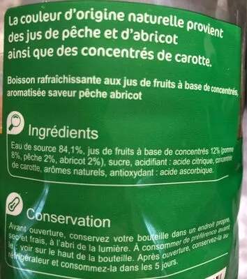 Lista de ingredientes del producto Saveur  pêche abricot Carrefour 2 l