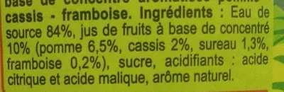 Lista de ingredientes del producto Saveur pomme cassis framboise Carrefour 2 l