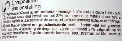 Lista de ingredientes del producto Petit Munster Géromé Carrefour Discount 220g