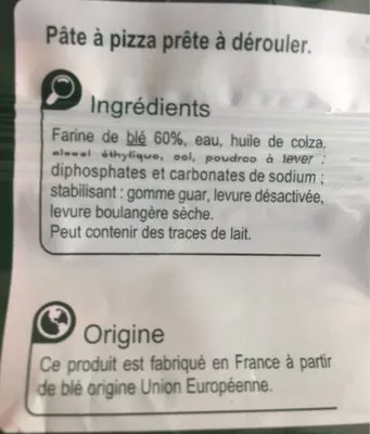 Lista de ingredientes del producto Pâte à pizza Carrefour 385 g