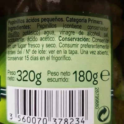 Lista de ingredientes del producto Pepinillos pequeños Carrefour 2 g