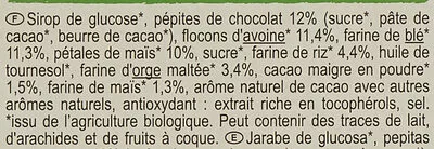 Lista de ingredientes del producto Barres céréales CRF bio chocolat Carrefour 138 g e (6 * 23 g)