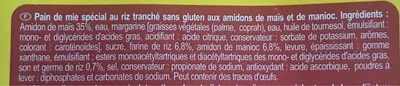 Lista de ingredientes del producto Pain de mie au riz Carrefour 