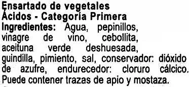 Lista de ingredientes del producto Banderilla picante Carrefour 330 g (neto), 140 g (escurrido)