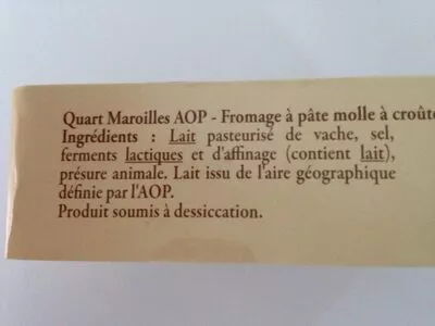 Lista de ingredientes del producto Quart Maroilles Reflets de France 200 g