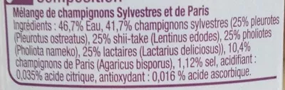 Lista de ingredientes del producto Mélange de champignons Sylvestres et de Paris Carrefour 200 g égoutté