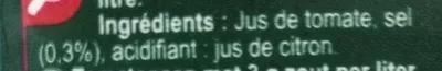 Lista de ingredientes del producto PUR JUS Tomate Carrefour, CMI (Carrefour Marchandises Internationales), Groupe Carrefour 1 l