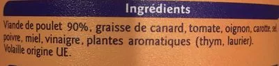 Lista de ingredientes del producto Rillettes de poulet rôti en cocotte Grand Jury 220 g