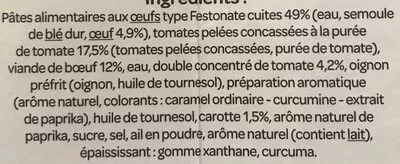 Lista de ingredientes del producto Festinate Bolognaise Bon App', Carrefour, Groupe Carrefour 300 g e