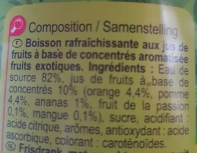 Lista de ingredientes del producto Boisson aux fruits saveur tropical Carrefour 2 litres