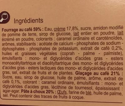 Lista de ingredientes del producto Eclairs au Cafe Fourrage Creme Cafe  