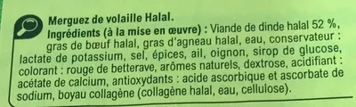 Lista de ingredientes del producto Merguez de volaille Carrefour 300 g