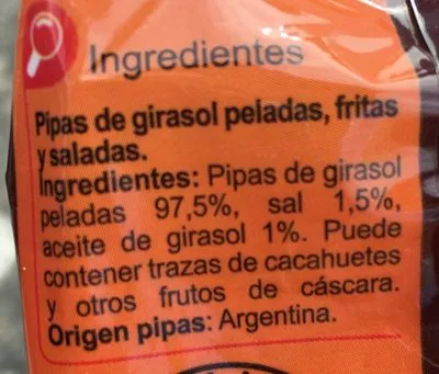 Lista de ingredientes del producto Pipas de girasol Carrefour 