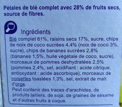 Lista de ingredientes del producto Fruits & fibres Carrefour 500 g