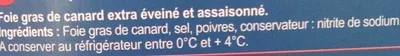 Lista de ingredientes del producto Foie gras de canard extra éveiné et assaisonné Carrefour 550 g