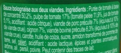 Lista de ingredientes del producto Bolognaise Carrefour 200 g