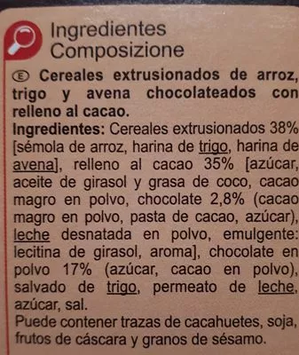 Lista de ingredientes del producto X'tremal cacao Carrefour 500 g