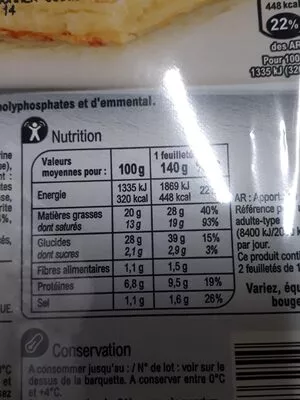 Lista de ingredientes del producto Feuilleté Jambon Fromage Carrefour 