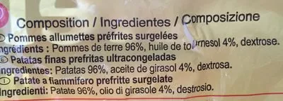 Lista de ingredientes del producto Frites allumettes Carrefour 1 kg