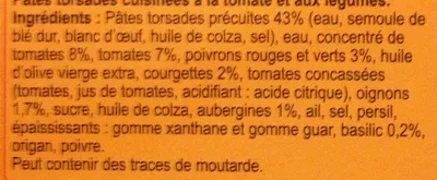 Lista de ingredientes del producto Pâtes à la provençale  Carrefour 300 g