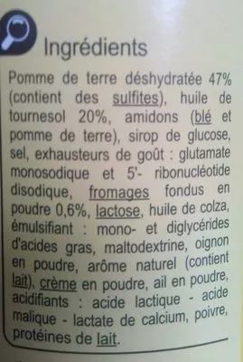 Lista de ingredientes del producto Tuiles goût fromage Carrefour 175 g