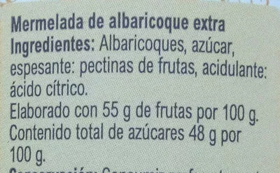 Lista de ingredientes del producto Mermelada albaricoque Carrefour 410 g