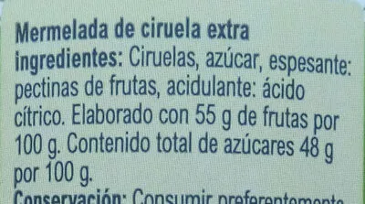 Lista de ingredientes del producto Mermelada ciruela Carrefour 410 g